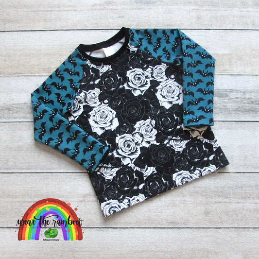 Slim Raglan (4T) - Bats & Black Roses