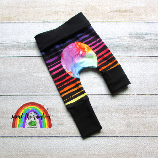 Fluffbutt Leggings (0-3m) - Neon Scribble Stripes & Ink